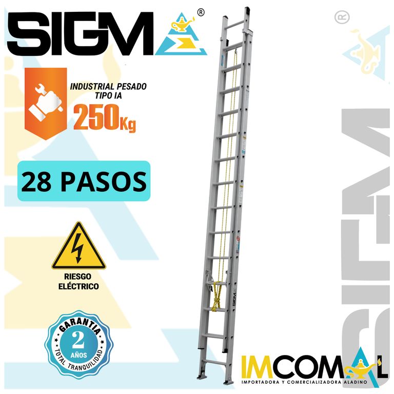 Escalera Aluminio Telescópica de 28 Pasos. Cap. Max. de Carga 250 Kg. Tipo IA Industrial Pesado