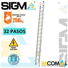 SIGMA - Escalera Aluminio Telescópica de 32 Pasos. Cap. Max. de Carga 250 Kg. Tipo IA Industrial Pesado