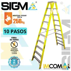 SIGMA - Escalera Fibra de Vidrio Tijera Doble Acceso de 10 Pasos. Cap. Max. de Carga 250 Kg. Tipo IA Industrial Pesado