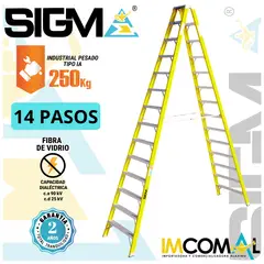 SIGMA - Escalera Fibra de Vidrio Tijera Doble Acceso de 14 Pasos. Cap. Max. de Carga 250 Kg. Tipo IA Industrial Pesado
