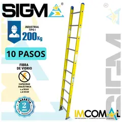 SIGMA - Escalera Fibra de Vidrio Arrimo de 10 Pasos. Cap. Max. de Carga 200 Kg. Tipo I Industrial