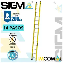 SIGMA - Escalera Fibra de Vidrio Arrimo de 14 Pasos. Cap. Max. de Carga 200 Kg. Tipo I Industrial