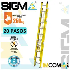 SIGMA - Escalera Fibra de Vidrio Telescópica de 20 Pasos. Cap. Max. de Carga 250 Kg. Tipo IA Industrial Pesado