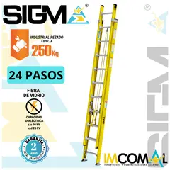 SIGMA - Escalera Fibra de Vidrio Telescópica de 24 Pasos. Cap. Max. de Carga 250 Kg. Tipo IA Industrial Pesado