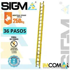 SIGMA - Escalera Fibra de Vidrio Telescópica de 36 Pasos. Cap. Max. de Carga 250 Kg. Tipo IA Industrial Pesado