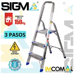 SIGMA - Escalera Aluminio Banqueta de 3 Pasos. Cap. Max. de Carga 150 Kg. Tipo III Domestica