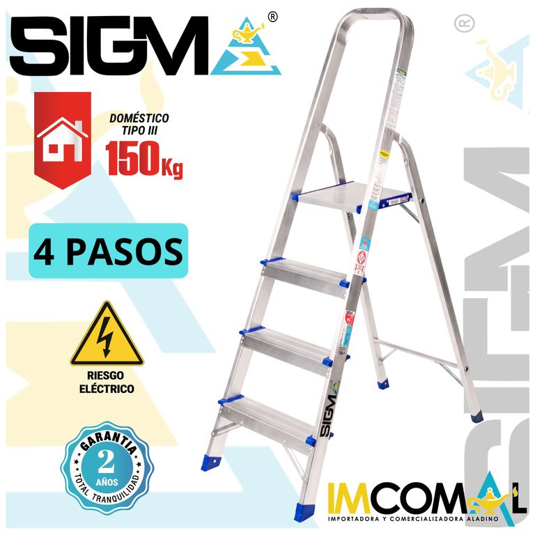 Escalera Aluminio Banqueta de 4 Pasos. Cap. Max. de Carga 150 Kg. Tipo III Domestica