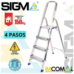 SIGMA - Escalera Aluminio Banqueta de 4 Pasos. Cap. Max. de Carga 150 Kg. Tipo III Domestica