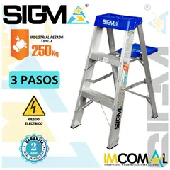 SIGMA - Escalera Aluminio Tijera Simple Acceso de 3 Pasos. Cap. Max. de Carga 250 Kg. Tipo IA Industrial Pesado