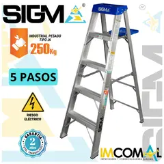 SIGMA - Escalera Aluminio Tijera Simple Acceso de 5 Pasos. Cap. Max. de Carga 250 Kg. Tipo IA Industrial Pesado