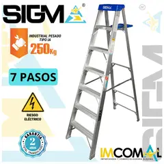 SIGMA - Escalera Aluminio Tijera Simple Acceso de 7 Pasos. Cap. Max. de Carga 250 Kg. Tipo IA Industrial Pesado
