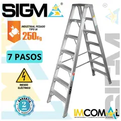 SIGMA - Escalera Aluminio Tijera Doble Acceso de 7 Pasos. Cap. Max. de Carga 250 Kg. Tipo IA Industrial Pesado