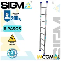 SIGMA - Escalera Aluminio Arrimo de 8 Pasos. Cap. Max. de Carga 200 Kg. Tipo I Industrial