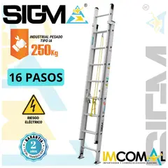 SIGMA - Escalera Aluminio Telescópica de 16 Pasos. Cap. Max. de Carga 250 Kg. Tipo IA Industrial Pesado