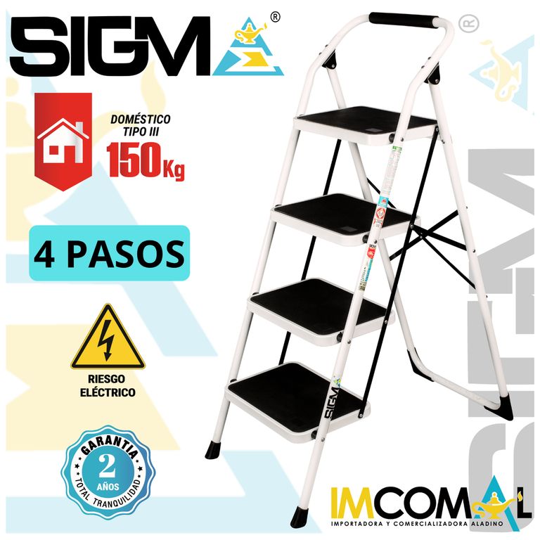 Escalera Acero Taburete de 4 Pasos. Cap. Max. de Carga 150 Kg. Tipo III Domestica