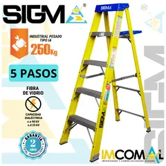 SIGMA - Escalera Fibra de Vidrio Tijera Simple Acceso de 5 Pasos. Cap. Max. de Carga 250 Kg. Tipo IA Industrial Pesado