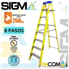 SIGMA - Escalera Fibra de Vidrio Tijera Simple Acceso de 8 Pasos. Cap. Max. de Carga 250 Kg. Tipo IA Industrial Pesado