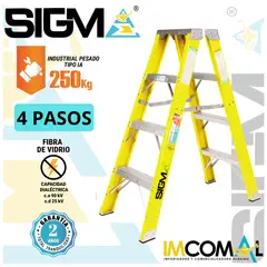 SIGMA - Escalera Fibra de Vidrio Tijera Doble Acceso de 4 Pasos. Cap. Max. de Carga 250 Kg. Tipo IA Industrial Pesado