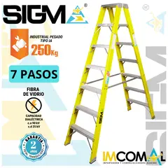 SIGMA - Escalera Fibra de Vidrio Tijera Doble Acceso de 7 Pasos. Cap. Max. de Carga 250 Kg. Tipo IA Industrial Pesado