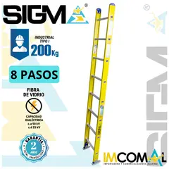 SIGMA - Escalera Fibra de Vidrio Arrimo de 08 Pasos. Cap. Max. de Carga 200 Kg. Tipo I Industrial