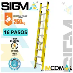 SIGMA - Escalera Fibra de Vidrio Telescópica de 16 Pasos. Cap. Max. de Carga 250 Kg. Tipo IA Industrial Pesado