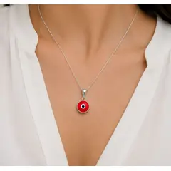 JOYERIA D'PILMER - SET COLLAR Y ARETES OJO TURCO ROJO EN PLATA