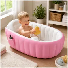 GENERICO - Bañera Inflable para Bebé 12001 con Soporte Acolchada Portátil Fácil de Guardar - Rosa - M