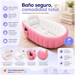 GENERICO - Bañera Inflable para Bebé 12001 con Soporte Acolchada Portátil Fácil de Guardar - Celeste - M