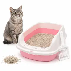 GENERICO - Caja de Arena Arenero Sanitario para Gato Antiderrames con Pala 13x30x42cm - Rosa - M