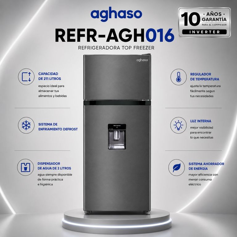 REFRIGERADOR AGH016 GRAFITO 211 LITROS CON DISPENSADOR