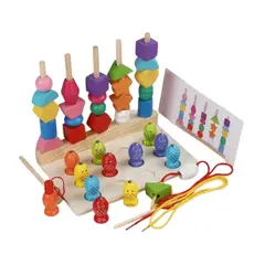 GENERICO - Juguete Montessori Encajable y Pesca de Madera Multicolor