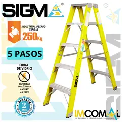 SIGMA - Escalera Fibra de Vidrio Tijera Doble Acceso de 5 Pasos. Cap. Max. de Carga: 250 Kg. Tipo IA (Industrial Pesado)