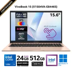 ASUS - Laptop VivoBook 15 X1504VA-E84465, 15.6" Táctil FHD IPS, Core 5 120U, RAM 24 GB, SSD 512GB, Win