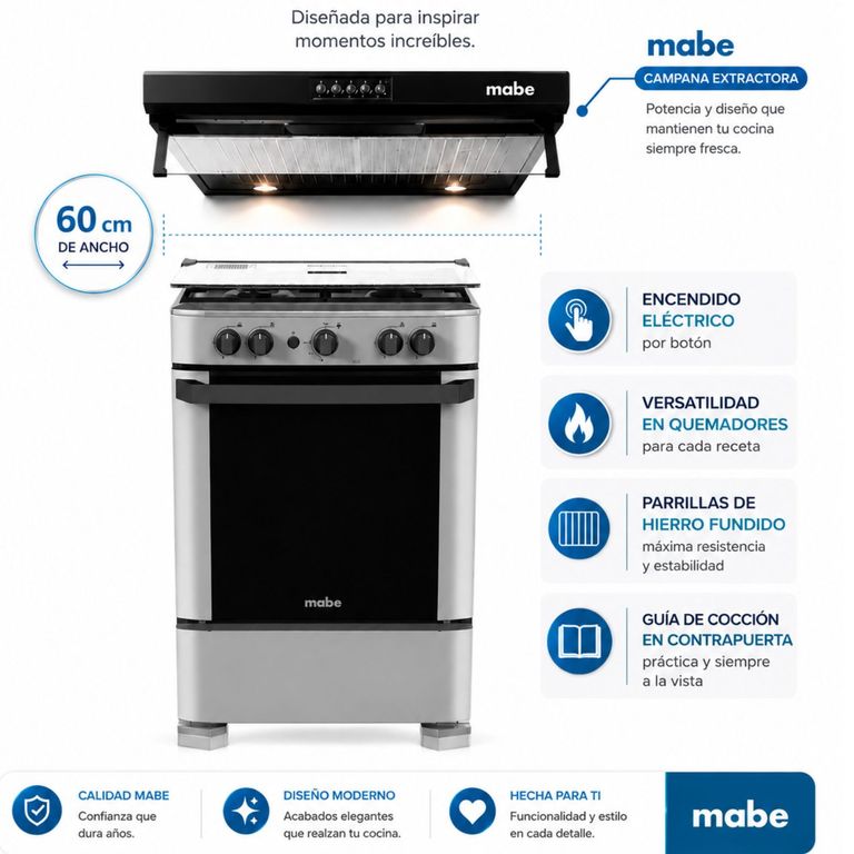 Cocina a Gas MABE 4 Quemadores CMP6010FG1 Silver