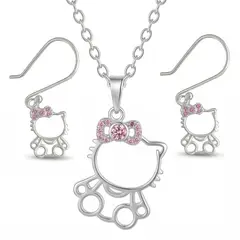 GENERICO - Set Aretes Collar Gatita Hello Kitty Regalo Niña Plata 925