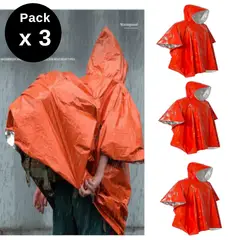 GENERICO - Packx3 Manta Supervivencia PONCHO LLUVIA Térmico IMPERMEABLE MANTIENE CALOR Reversible Cubre Mochila