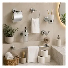 XM - Set de Accesorios para Baño Redondo Cromado 6 Piezas de Acero