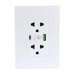 GENERICO - TOMACORRIENTE DOBLE UNIVERSAL 15A /250V + 1 USB + 1C BLANCO