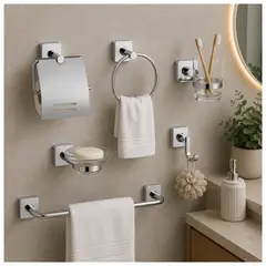 XM - Set de Accesorios para Baño Cuadrado Cromado 6 Piezas en Acero ADB61300