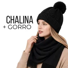 OEM - Chalina Negra + Gorro Con Pompón De Tela Suave
