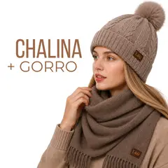 OEM - Chalina Café + Gorro Con Pompón De Tela Suave
