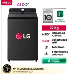 LG - Lavadora WT22OBTX 22Kg con Inteligencia Artificial Carga Superior - Negro Onyx