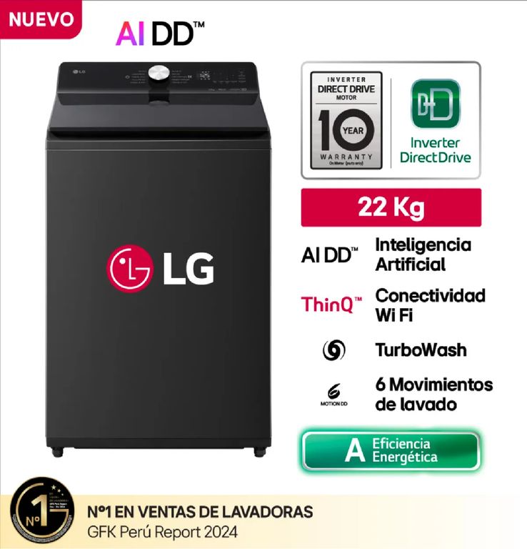Lavadora WT22OBTX 22Kg con Inteligencia Artificial Carga Superior - Negro Onyx