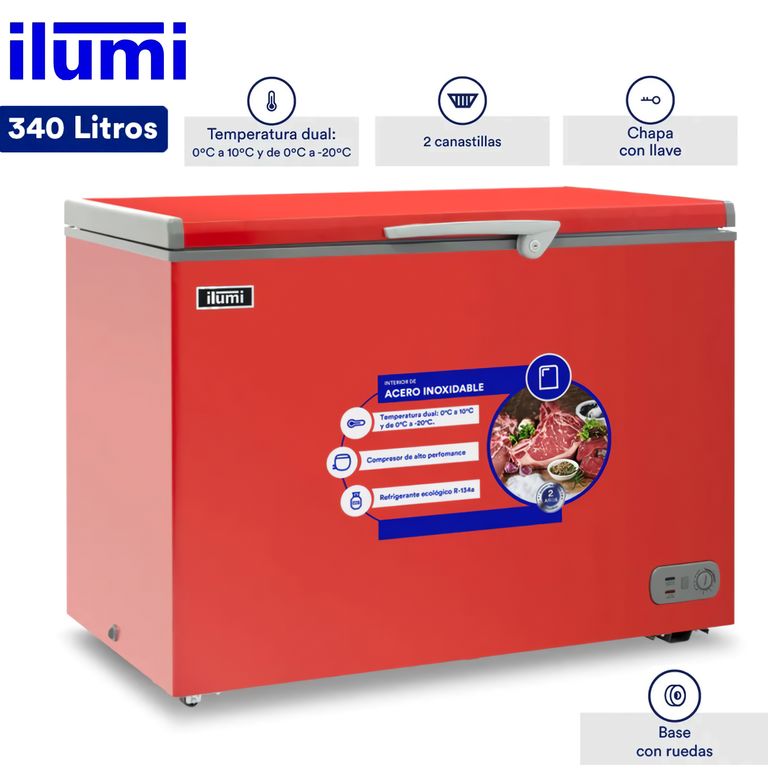 Congelador con Tina de Acero Inoxidable de 340 Litros TFI-3400RE Rojo