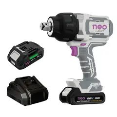 NEO - Llave de Impacto BL 20V 1600 Nm + 2 Bat 4H + CARG + Maleta
