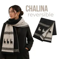 OEM - Chalina Reversible Negra Y Beige Con Diseño De Llamas Tela Suave 184 x 32 cm