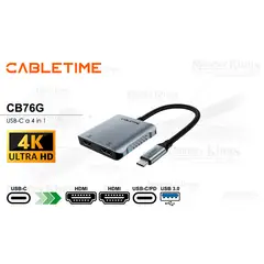 VARIOS - Adaptador USB-C a Dual HDMI Cabletime CB76G 4 en 1