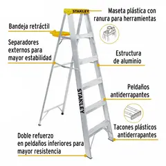 STANLEY - Escalera tipo tijera de aluminio 5 peldaños