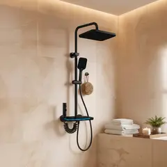 FRATELLI - Ducha Multifuncional Moderna 4 Teclas C/Rociador Y Led Negro -