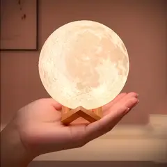 GENERICO - Lámpara Luna 3D LED Luz Nocturna Mágica con Base de Madera